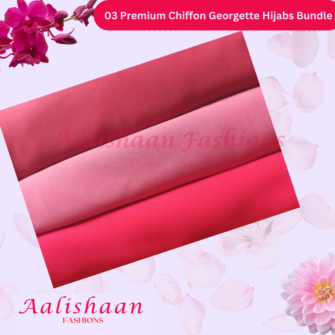 Pink Set 03 pack of 3 - Premium Georgette Hijab Bundle - Aalishaan Fashions