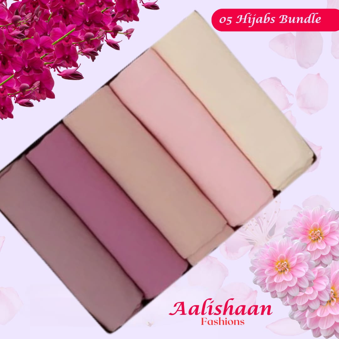 Pinks Pack of 05 - Premium Georgette Hijab Bundles - Aalishaan Fashions