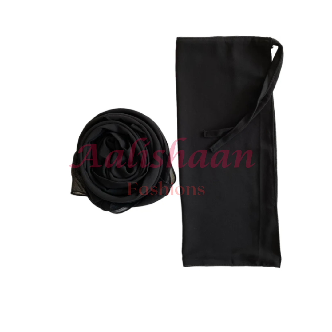 Black - Hijab - Niqab - Set - Premium Georgette - Aalishaan Fashions