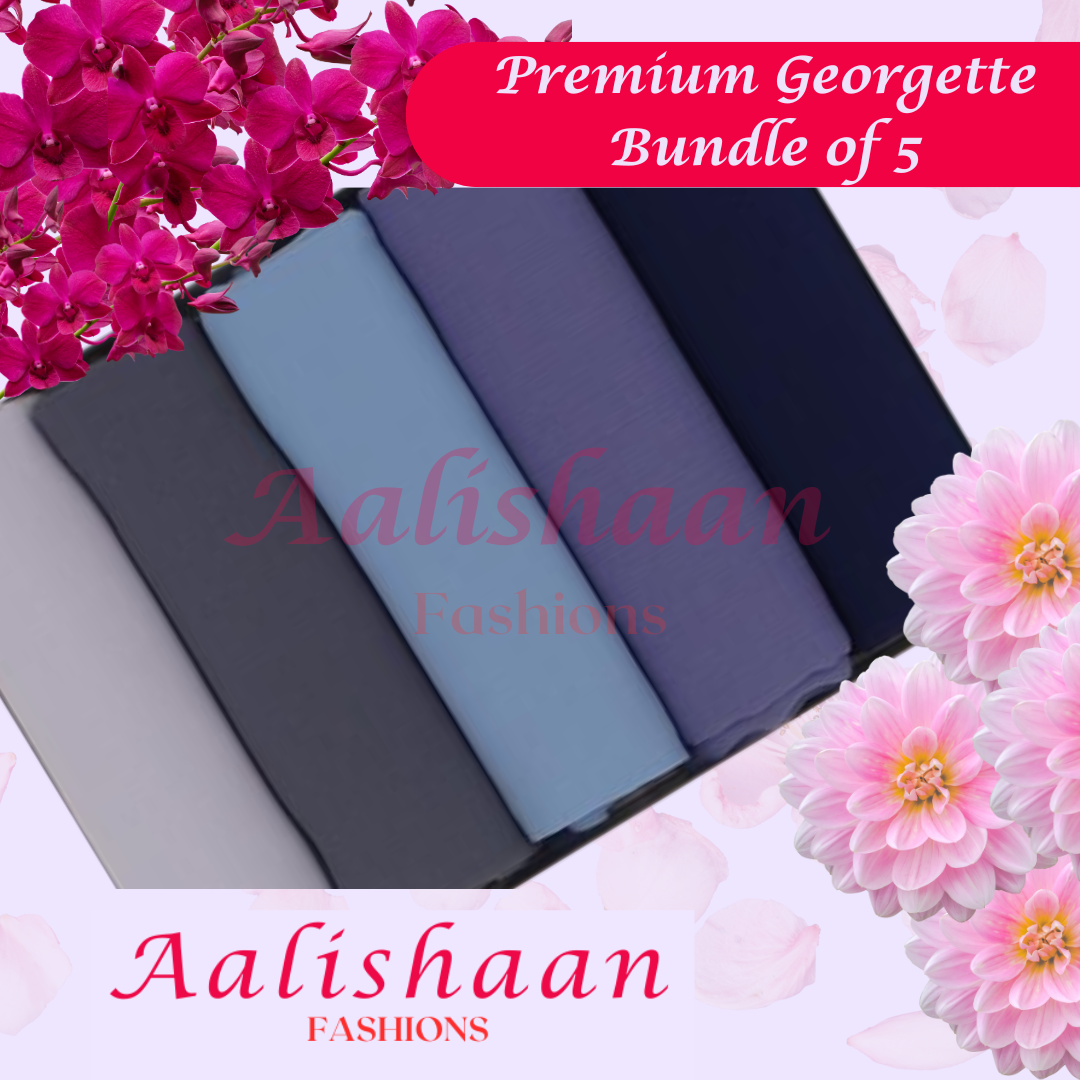 Blue Pack of 05 - Premium Georgette Hijab Bundles - Aalishaan Fashions