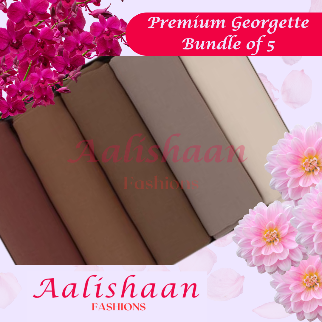 Browns Pack of 05 - Premium Georgette Hijab Bundles - Aalishaan Fashions