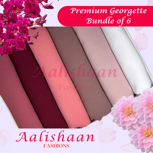 Pink Pack of 06 - Premium Georgette Hijab Bundles - Aalishaan Fashions