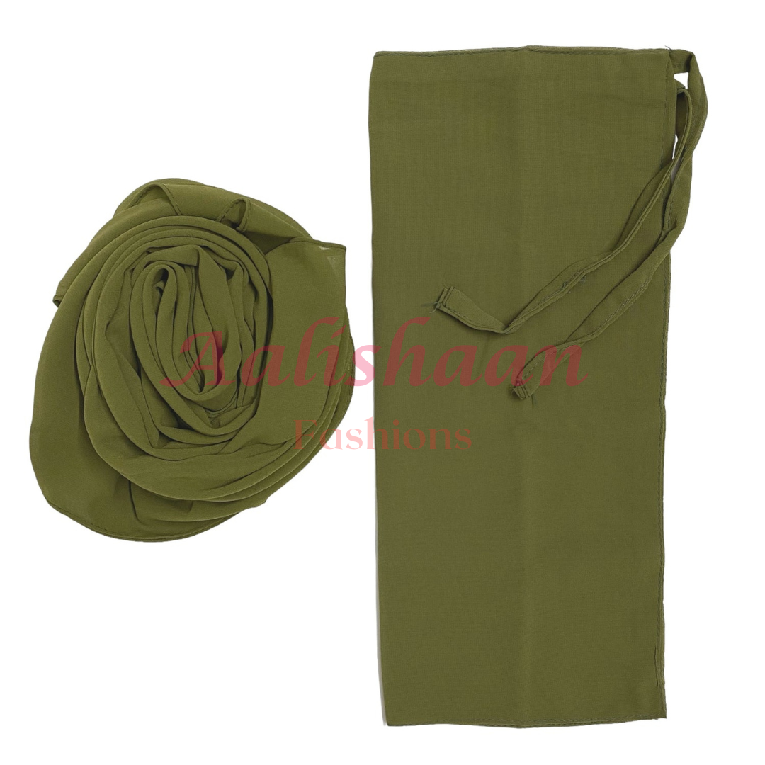 Dark Olive - Hijab - Niqab -Set - Premium Georgette - Aalishaan Fashions