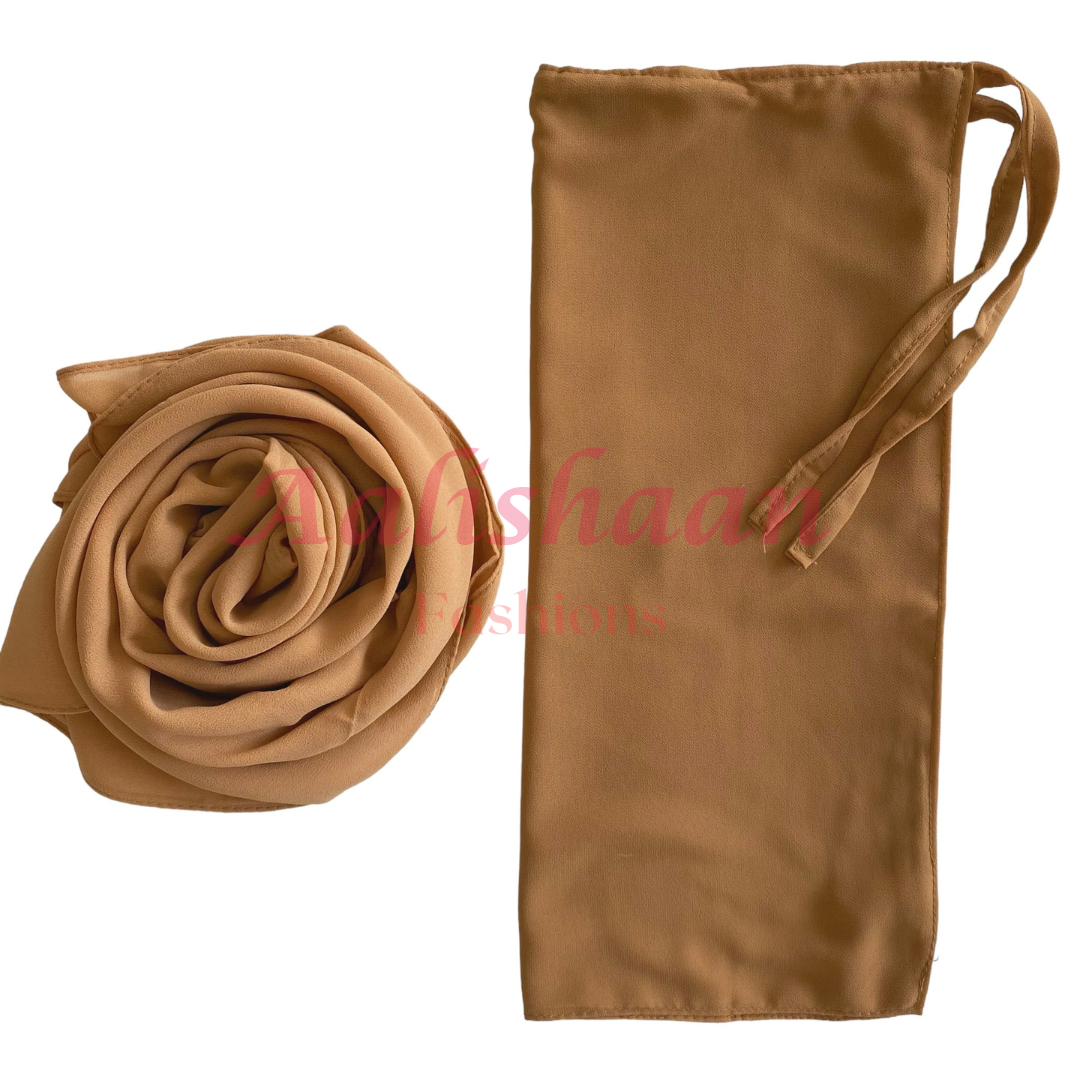 Light Brown - Premium Georgette Hijab - Niqab -Set - Aalishaan Fashions