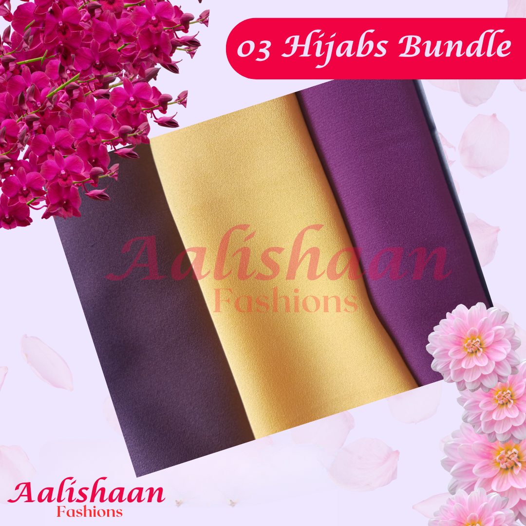 Set 02 pack of 3 - Premium Georgette Hijab Bundles - Aalishaan Fashions