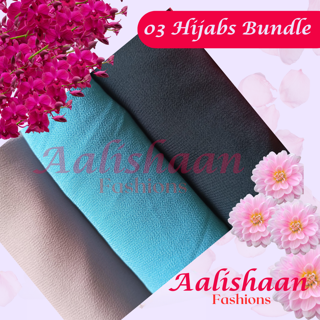 Grey Blue Pack of 3 - Premium Georgette Hijab Bundles - Aalishaan Fashions