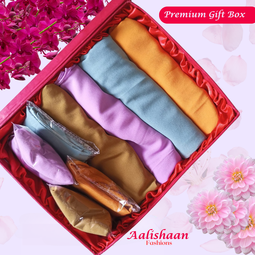 Set of 04 Hijabs - Aalishaan Premium Gift Box - Aalishaan Fashions