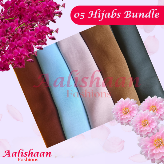 Set 02 pack of 05 - Premium Georgette Hijab Bundles - Aalishaan Fashions