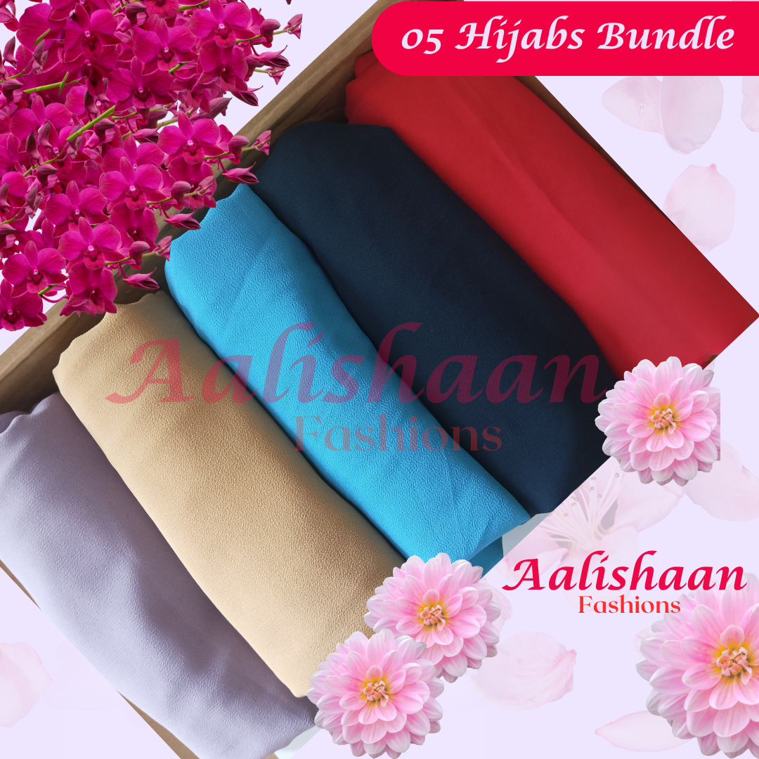 Set 01 pack of 05 - Premium Georgette Hijab Bundles - Aalishaan Fashions