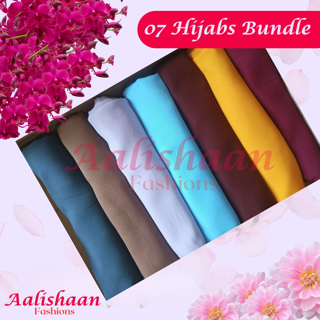 Set 01 pack of 07 - Premium Georgette Hijab Bundles - Aalishaan Fashions