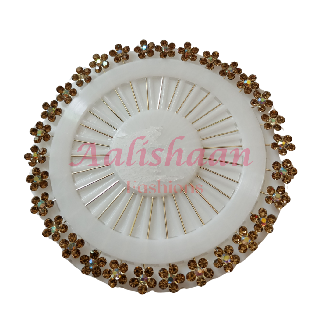 Rhinestone Copper Colour Straight - Pins Wheel - Aalishaan Fashions