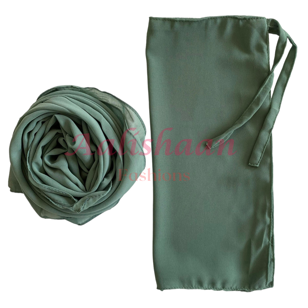 Sage Green - Premium Georgette Hijab - Niqab -Set - Aalishaan Fashions